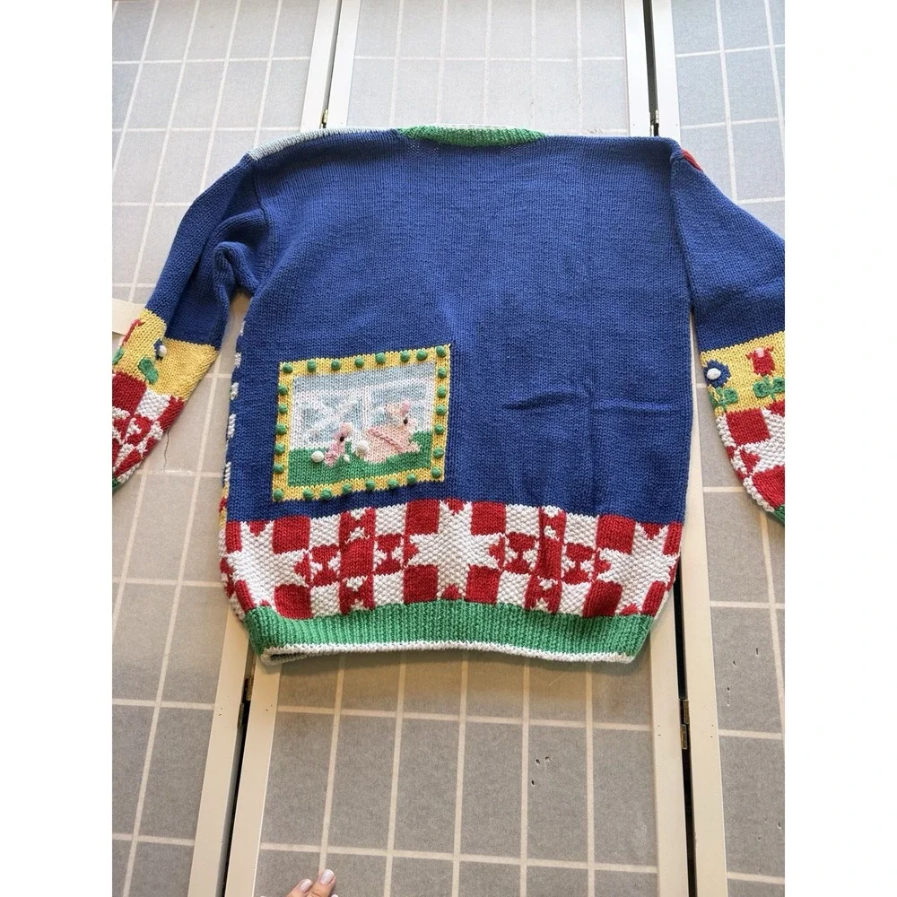 NWT Vintage Tacky Novelty Teacher Farm Pig Cow Cardigan BellePointe Granny SzM